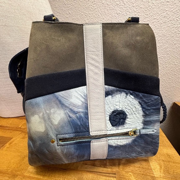 Jerome Dreyfuss Anatole Medium Navy Suede Leather Tie Dye Satchel Crossbody Bag - Picture 15 of 16